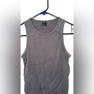 Charcoal Ribbed High Neck Tank Top